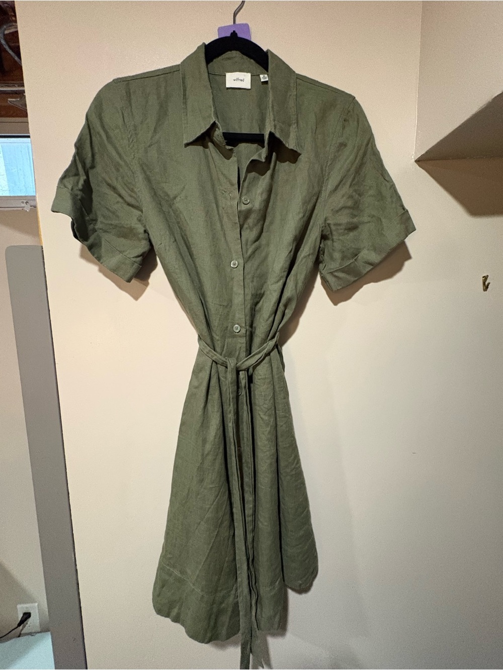 Aritizia | Wilfred Green 100% Linen Shirt Dress with Self Tie